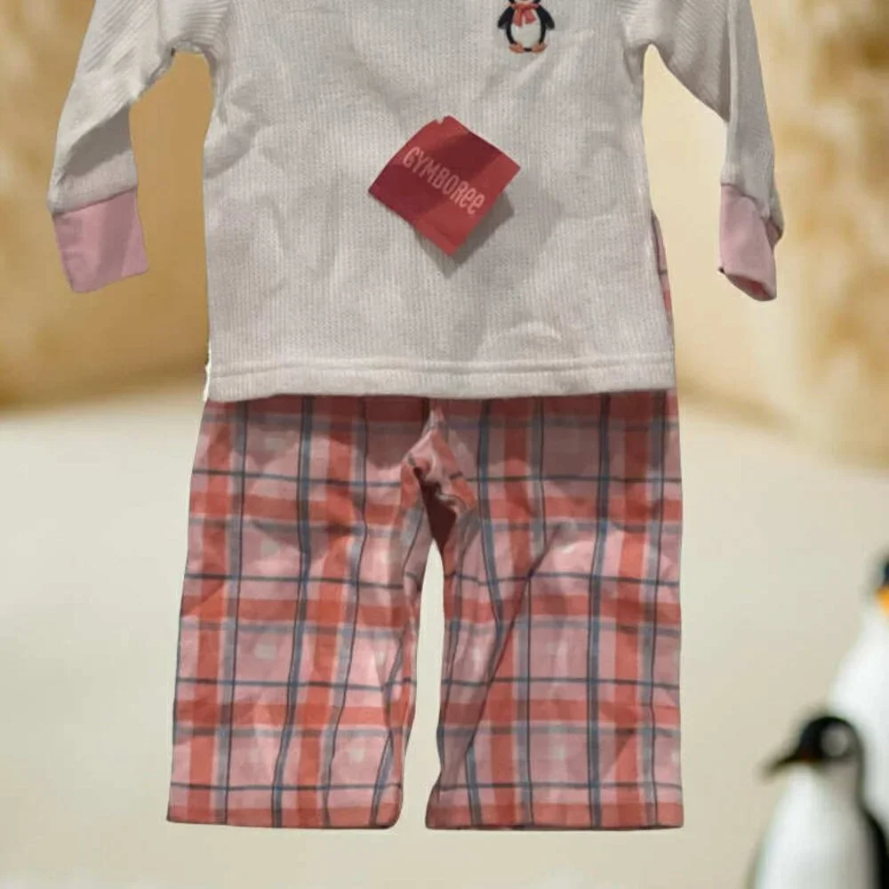 Gymboree White knit Pajamas Embroidered  Penguin and Fennel Pants 6-12 mos.